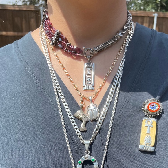 Vintage Unique Carved Pyrite 14k Gold CZ Nefertiti Pendant/Charm - Picture 14 of 14